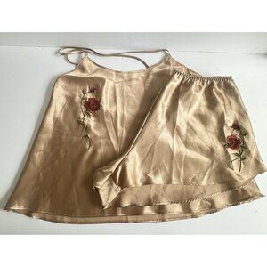 Erika Taylor Intimates Pajama Set Womens Large Floral Rose Embroidery Hong Kong